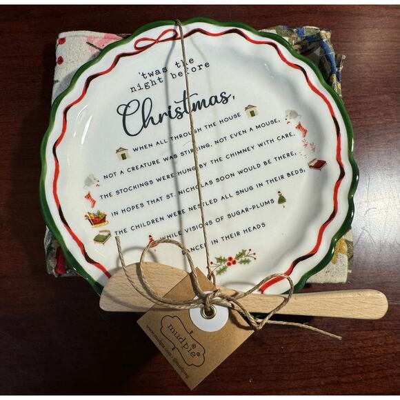 NIB 6 1/2" Stoneware Appetizer Plate 5 1/2" Wood Spreader Flour Sack Hand Towel - Picture 3 of 6